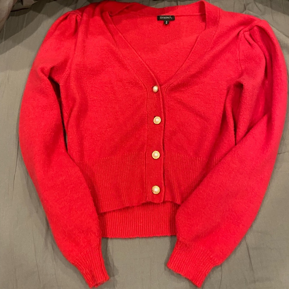 Pink dynamite sweater with Pearl buttons